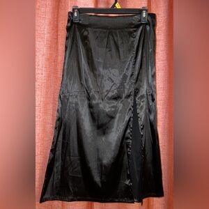 Black satin midi skirt